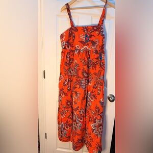 RHODE Orange Floral Smocked Waist Maxi Dress